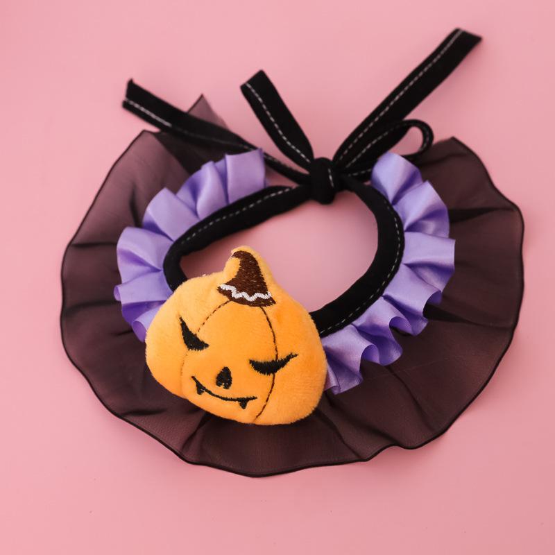Halloween Pet Collar for Small Cats and Dogs, Lace Pumpkin Bat Wings Bowknot for Large Dogs