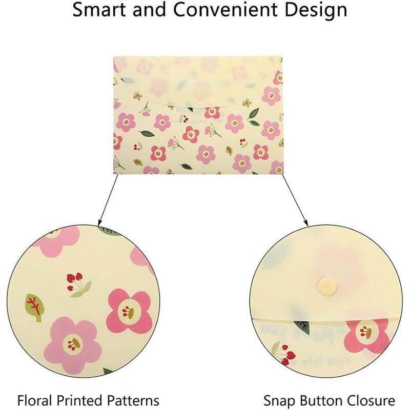 1pc A4 File Folder with Snap Closure, Floral Pattern Document Bag, School Office Supplies for Paper Organization Storage