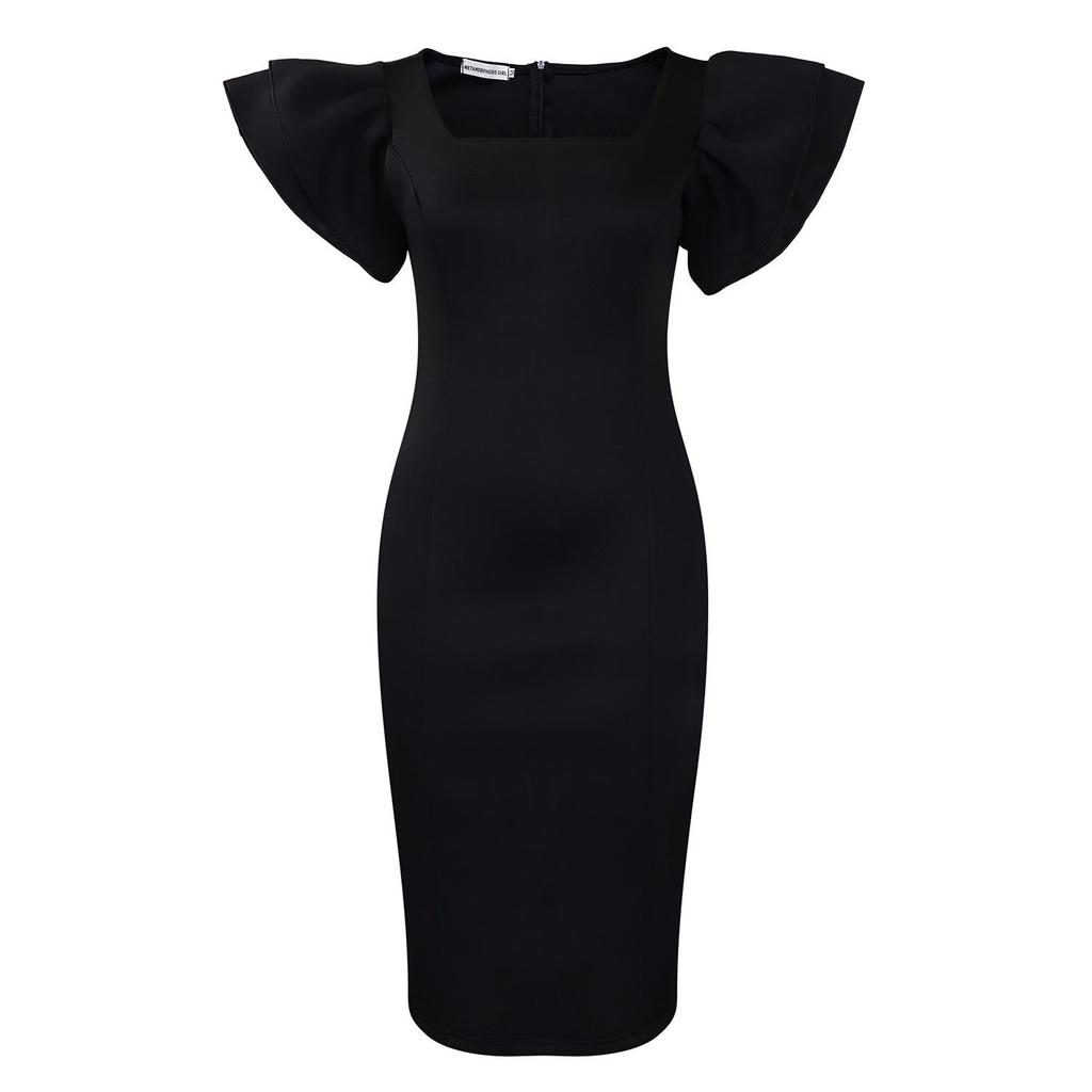 D3282 Women's Square Collar Ruffle Sleeve Commuter Party Dress