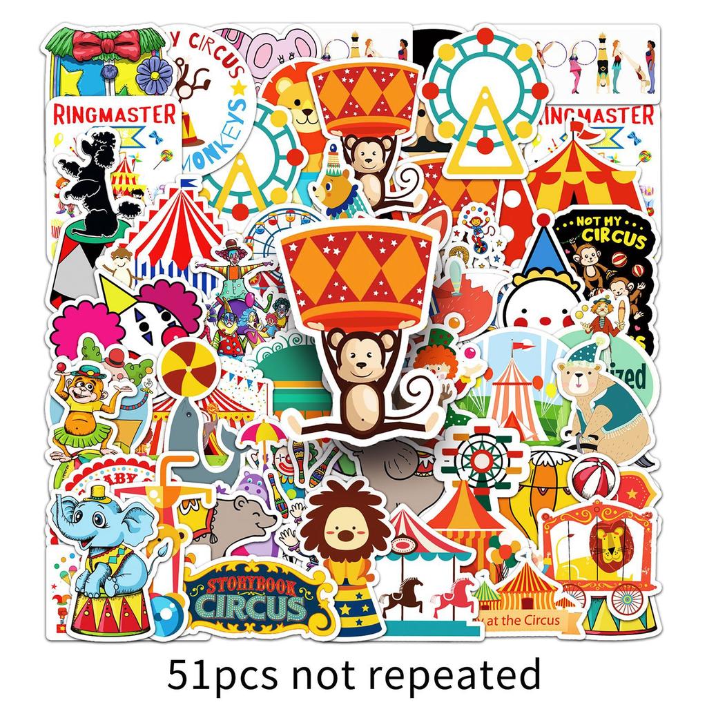 51 Circus Doodle Cartoon Cute Little Fresh Children's Gourmet Card Decorative Suitcase Mobile Car Stickers