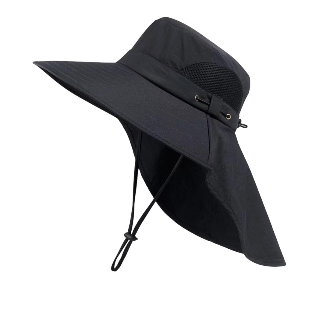 Mens Outdoor Sun Protection Hat Wide Brim Fishing Hat Neck Flap Breathable UV Shield Adjustable Fit Lightweight Design