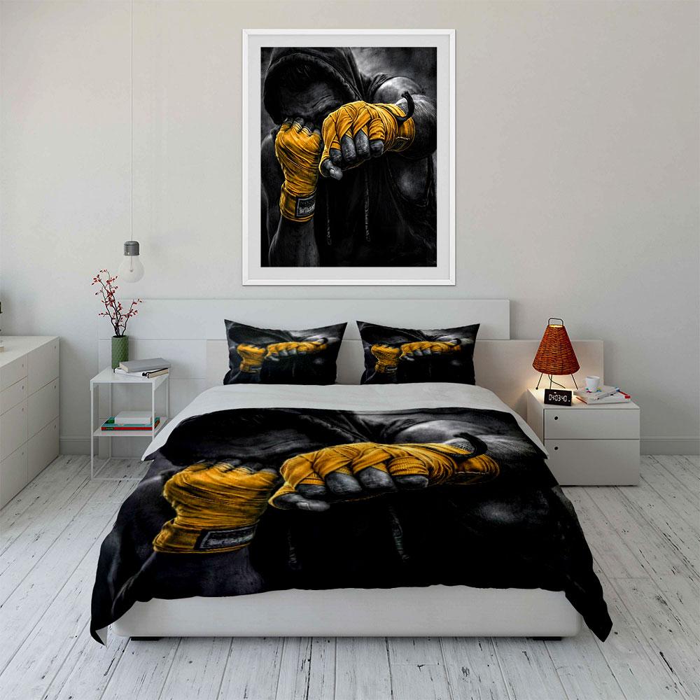 Boxing Action Yellow Wraps Bedding Duvet Cover Set (1*Duvet Cover 2*Pillowcases, Without Duvet Insert)