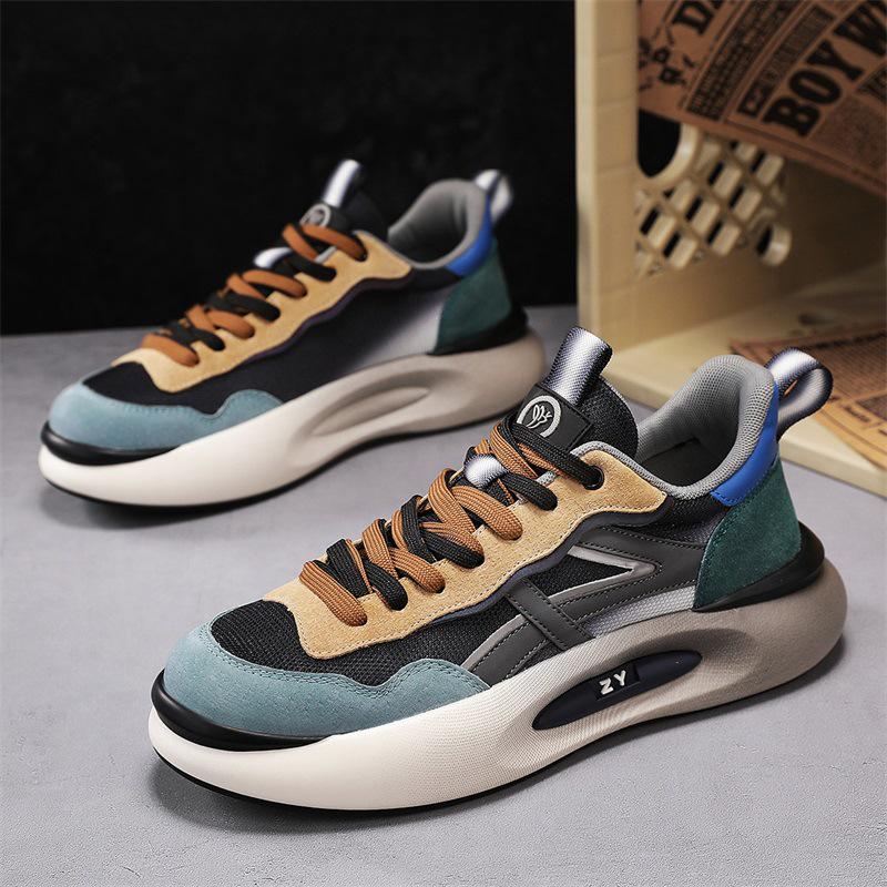 High-End Men's Breathable Leather Fashion Sneakers - Versatile, Thick-Soled, Height-Boosting Dad Shoes for Autumn & Winter