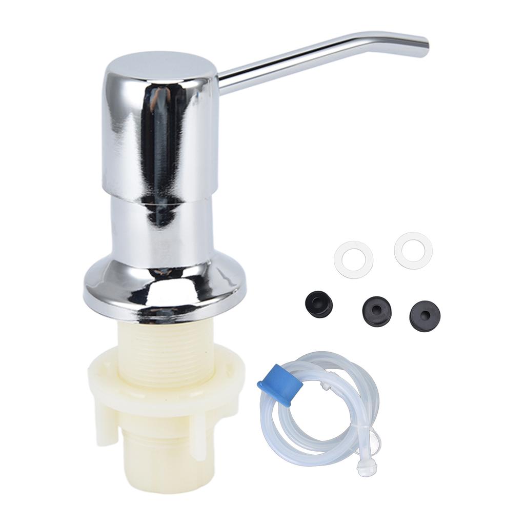 Sink Soap Dispenser Kit with Silicone Tube Stainless Steel Electroplating Sink Liquid Pump Head for Kitchen