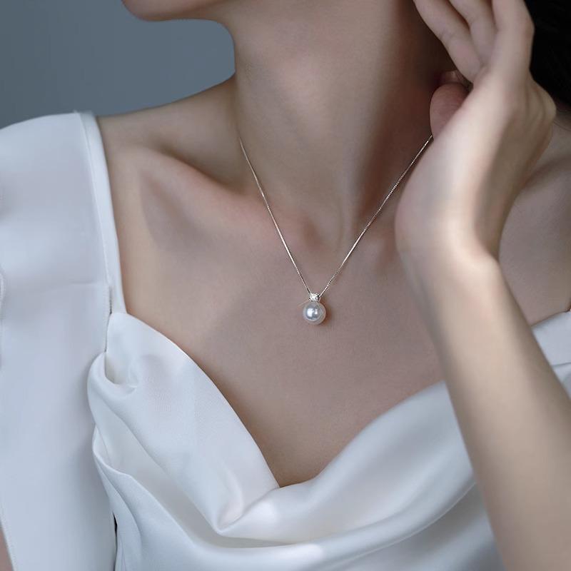 Exquisite Light Luxury Single Zirconium Imitation Pearl Necklace Girls French Ins Cold Wind Temperament Collarbone Chain