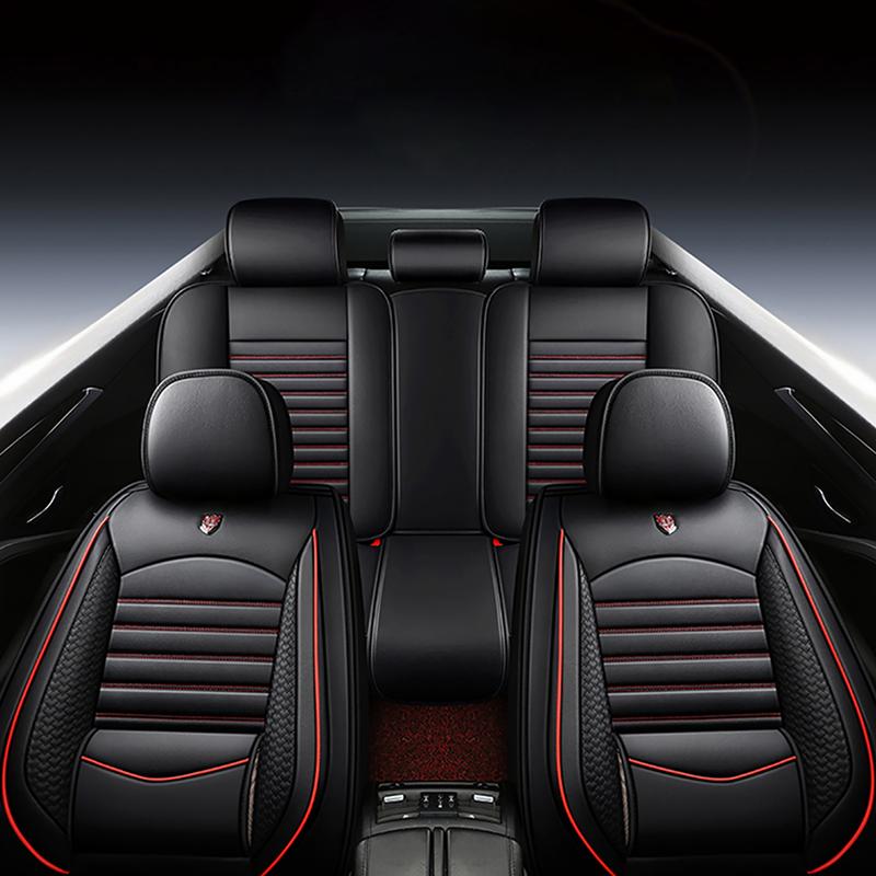 Universal Leather Car Seat Covers for SUVs Sedans Trucks Breathable Elegant Easy-Clean Comfortable Fit Airbag Port Waterproof