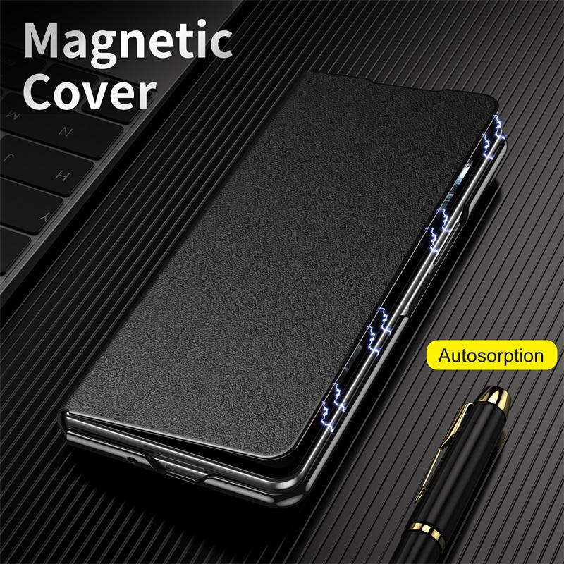 Delicate Leather Magnetic Protect Cover For Samsung Z Fold7 Fold6 Adjustable Alloy Stand Holder Case for Galaxy Z Fold 7 6 5 4