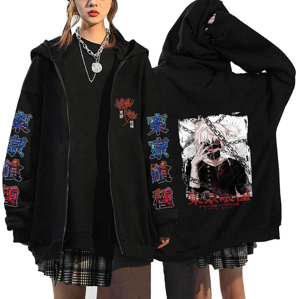 Cosplay Tokyo Ghoul Felpe Anime Uomo Casual Giubbotti con Zip Harajuku Kaneki Ken Felpe Stampate Cartoon Hip Hop Felpa Streetwear