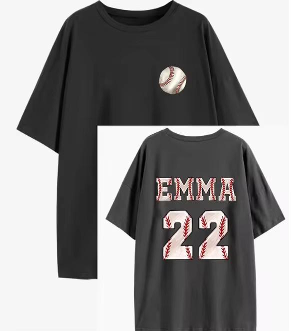 EMMA 22 Spring/Summer New Round Neck Baseball Print Short Sleeve Loose T-shirt for Women