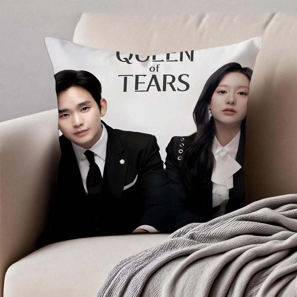 Korean Drama QQueen of Tears Cushion Cover Pillowcase Antidustmite Invisible Zipper Short Plush Sofa Cushion