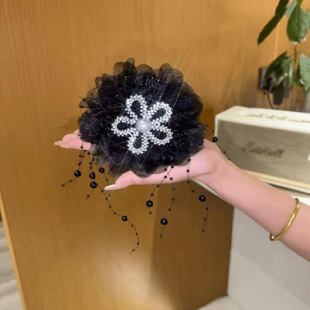 Mesh Sunflower Hair Claws Pearl Tassel Hair Gripper Elegant Shark Hairpins  Women Headdress