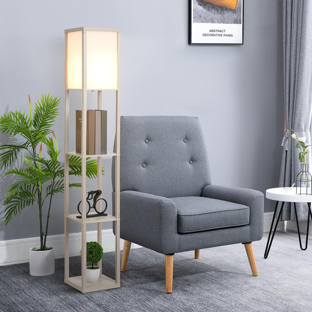Floor Lamp with Shelves, Standing Light, Wood, 26 x 26 x 160 cm, for Living Room/Bedroom (Without Bulb)