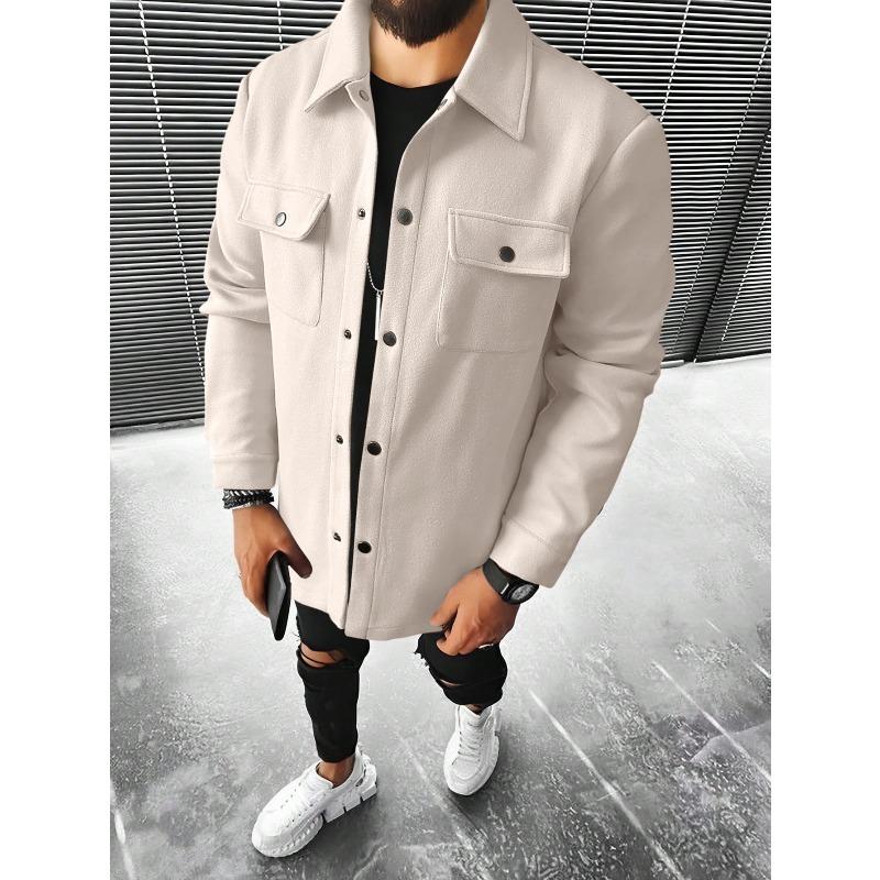 Men's Solid Color Loose-Fit Corduroy Collared Button-Up Jacket.