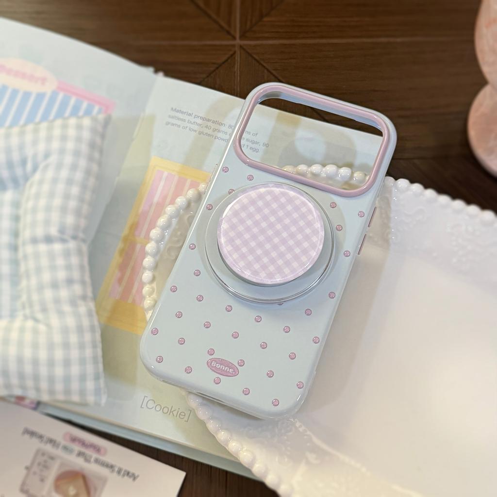 Minimalist ins-style polka dot phone case suitable for Apple 17 Pro Max, iPhone 16 embossed glitter case, 15 magnetic stand