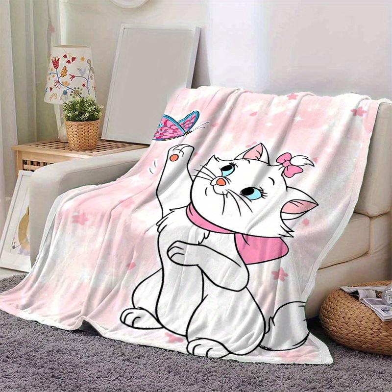 1PC Cartoon Marie Cat Butterfly Blanket, Seasonal Universal, Home Decoration, Throw, Quilt, Soft Flannel Throw Blanket, Versatile & Cozy for