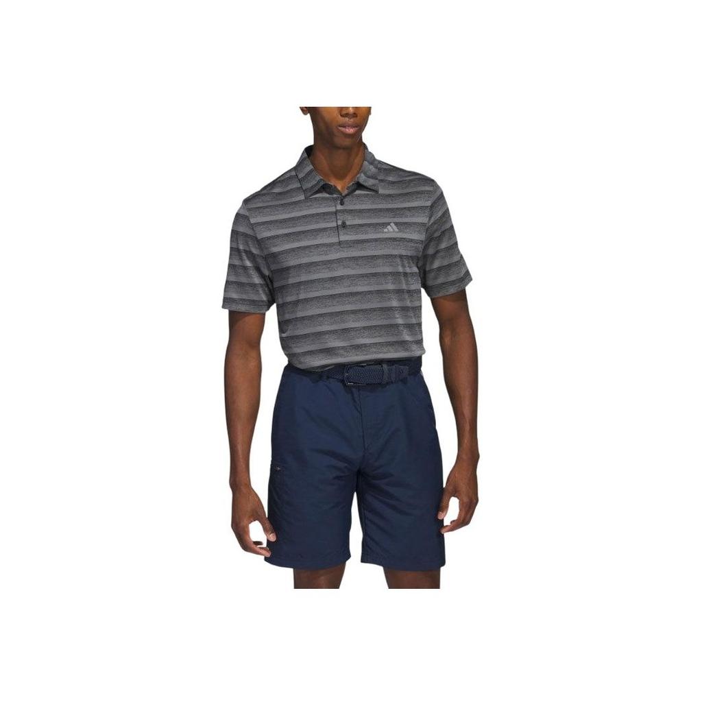 adidas Logo Striped Short Sleeve Polo Shirt Men Tops Black Gray HR8008