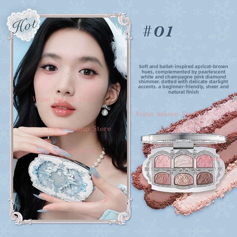 Flower Knows Snow Ballet 6 Colors Satin Eye Shadow Palette Velvet Matte & Pearl Shimmer In One,Blendable Fairytale-Easy Formula