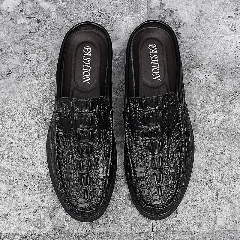 Fashion Genuine Leather Loafers Summer Slip On Half Shoes for Men Plus Size 47 Slippers Casual Breathable Comfy Moccasins Casual Shoes