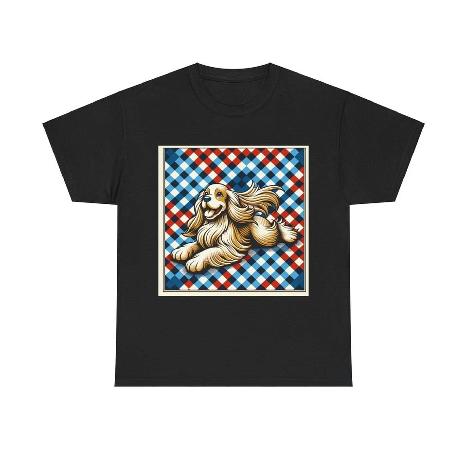 Unisex Adult T Shirt Gingham Cocker Spaniel Art Print Decor 2XL