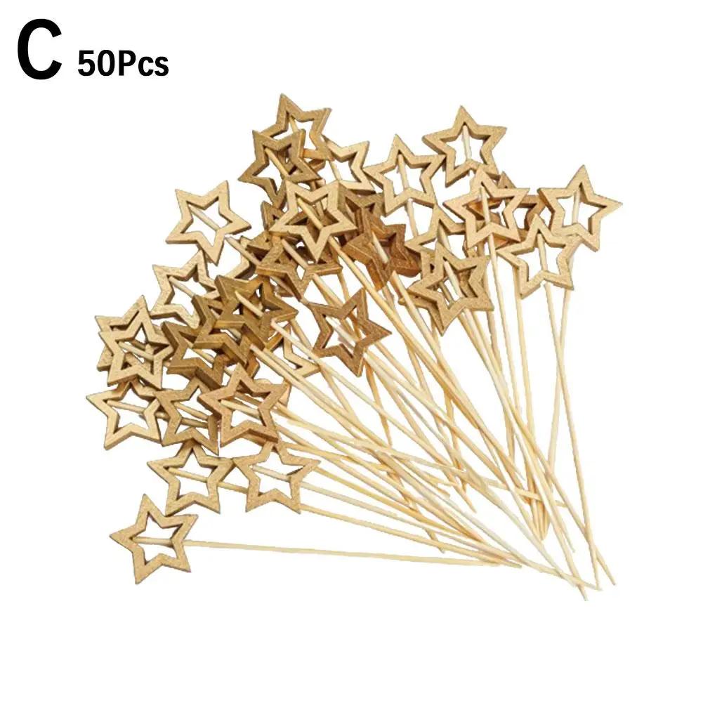 50Pcs Hollow Star Bamboo Skewers Disposable Insert Decor Fruit Buffet Toothpick Cocktail Stick Picks Party Christmas D2C7