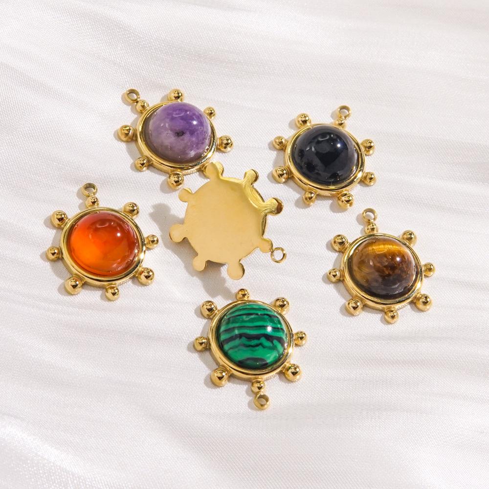 CARLIDANA Sun Shape Diy Jewelry Pendant Colorful Natural Stone Inlaid Stainless Steel Necklace Accessories Charms for Women