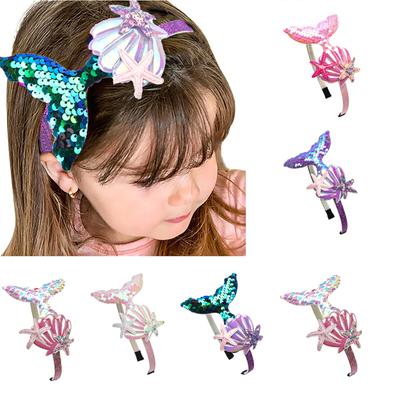 Faixa de cabelo para meninas doces, tiara de sereia com lantejoulas, acessórios para cabelo de meninas, acessórios para festa feitos à mão