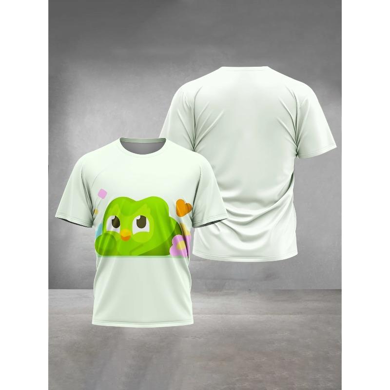 3D-gedruckte Herrenbekleidung Herren Damen Allgemeine Outdoor-Bekleidung Geeignet für Cartoon Duolingo Herren Bequemes T-Shirt Oberteile