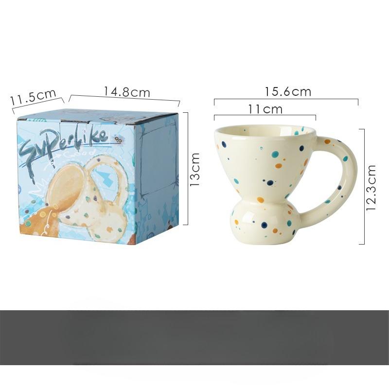 Retro Milchkaffee Farbe hoher Keramik-Wasserbecher Nischen-Designgefühl Haushalt Großer Griff Frühstückstasse Hitzebeständig Farbkasten