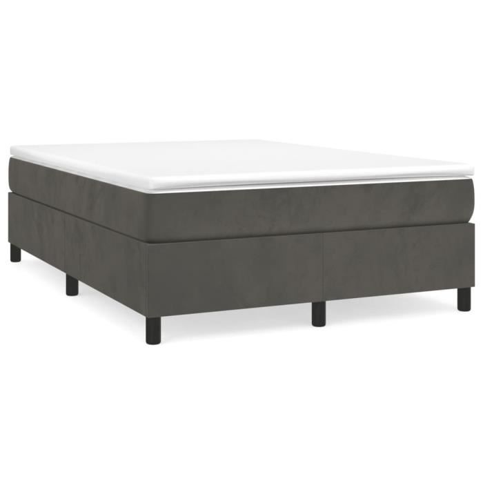 3144676 vidaXL Lit à sommier tapissier et matelas Gris foncé 140x190cm Velours
