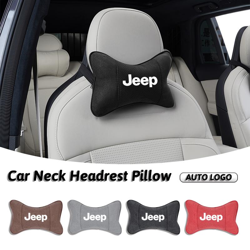 Car Breathable Neck Pillow Suede Headrest Accessories For Jeep Grand Cherokee Wrangler JK Gladiator Compass Renegade Patriot AKQ1