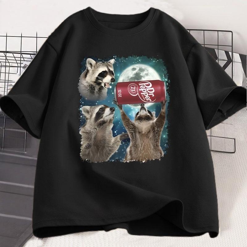 Three Raccoons Pepper Graphic Tshirts Unisex Women Funny Meme Raccoon Lovers T Shirt Top Loose Short Sleeve Streetwear Tees Tops