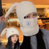 Glasses rabbit knitted warm hat women's cold-proof scarf integrated hat outdoor cycling windproof neck cover one-piece hat