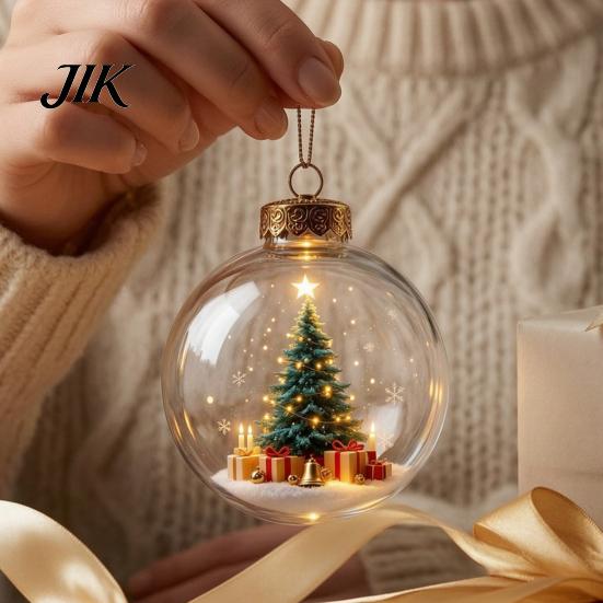 Christmas Party Hanging Trinkets 3D Faux Crystal Ball Ornaments with Warm LED Luminous Holiday Decorations Lights, Tree Pendant for Home Decor