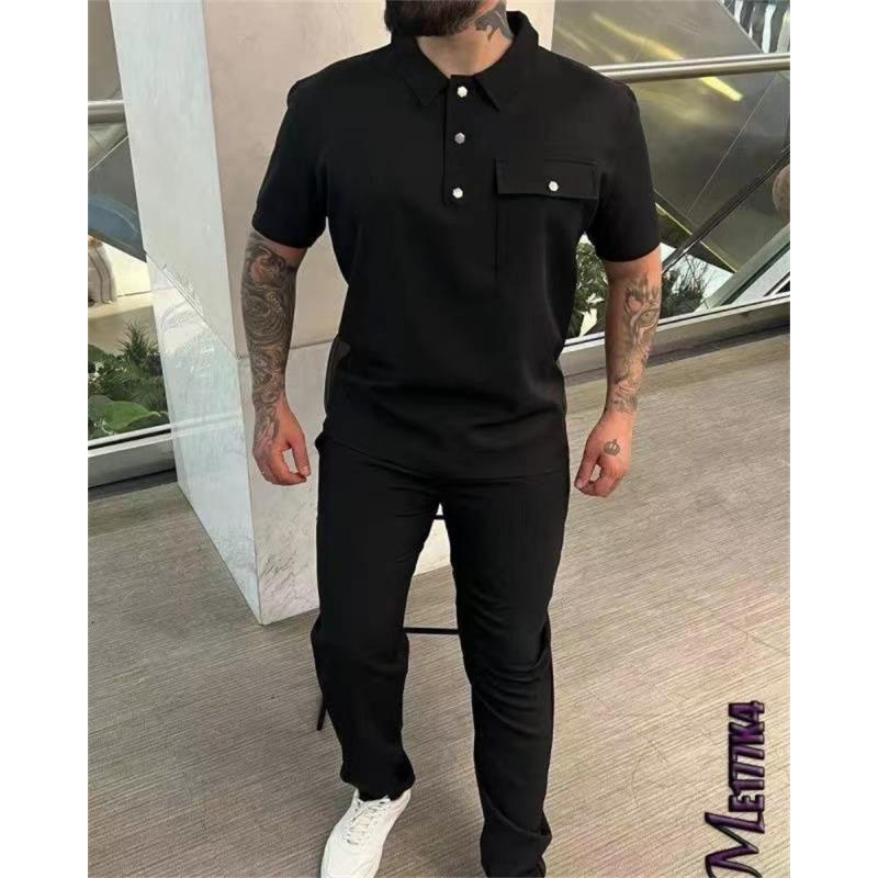 Mens Casual Athletic Short Sleeve T Shirt And Long Pants Two Piece Set
