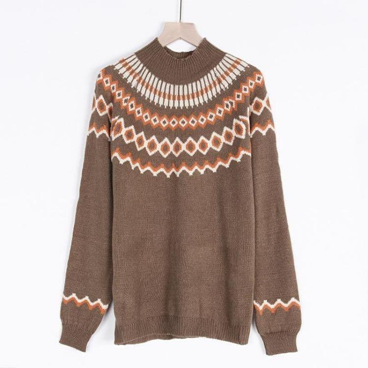 Nordic Knitted Winter Sweater Women High Neck Casual Pullover Tops Jumper