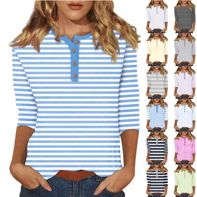 Women Cute Print Tees Blouses Casual Plus Size Basic Tops Pullover For  3/4 Sleeve Shirts