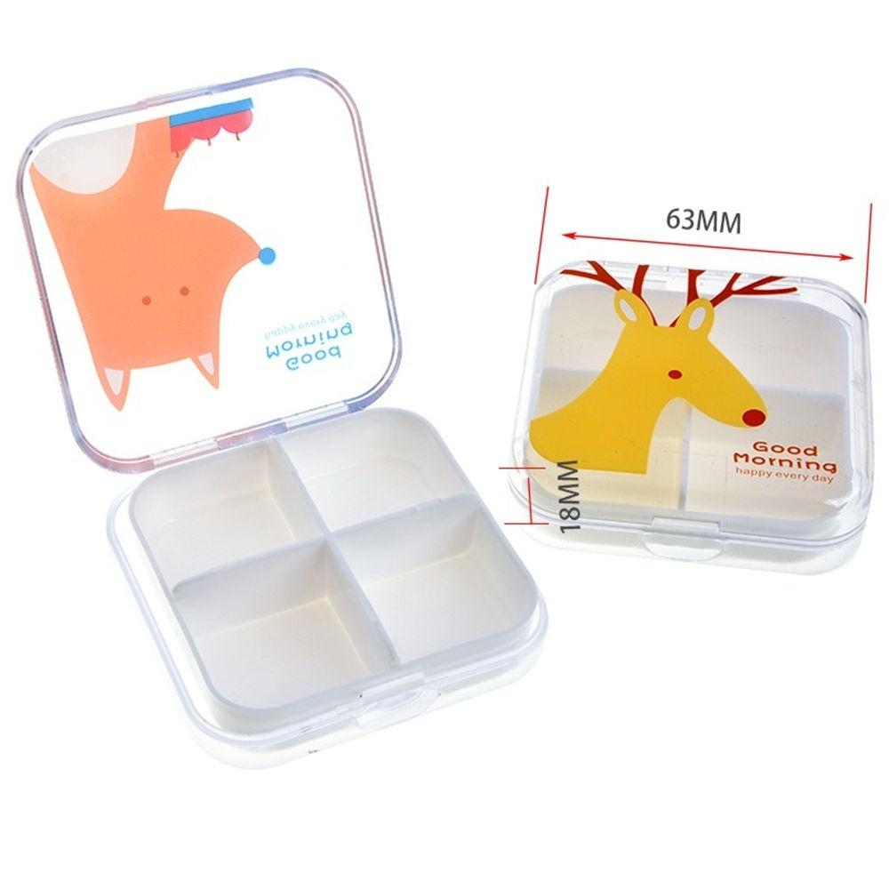 Moisture-proof Creative Cartoon Animal Pattern Cute 4 Compartment Pill Storage Case Medicine Drug Box