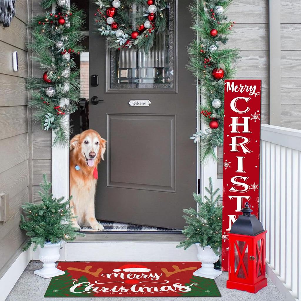 VIKAMA Christmas Happy Front Door Floor Mat Welcome Pad Indoor and Outdoor Anti-Slip Carpet Holiday Home Decoration