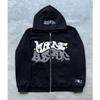 Felpa con cappuccio e zip con lettere in stile americano retrò, unisex, adatta da abbinare a una giacca in stile millennial