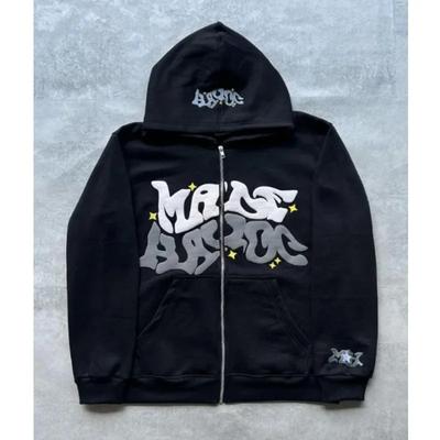 Hooded Zipper Hoodie with Retro American-style Letters, Unisex, Suitable for Pairing with a Millennial-style Jacket