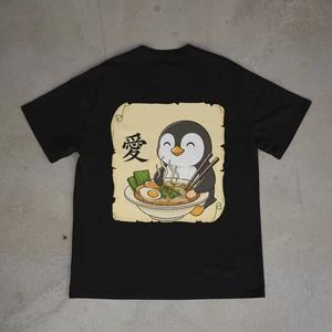 Kawaii Penguin Ramen Shirt Japanese Love Kanji Anime Food Graphic Tee Back Print 1