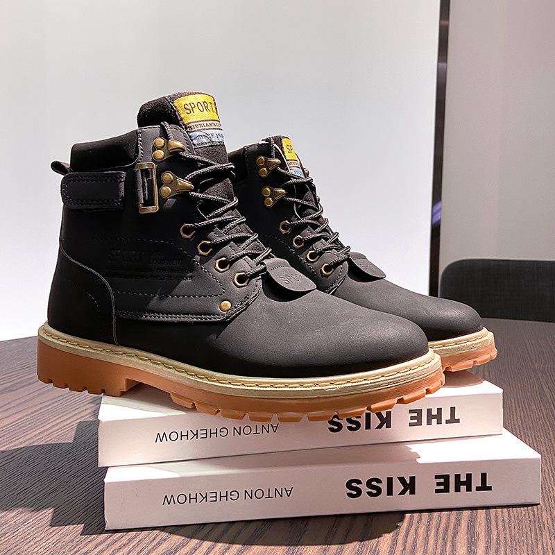 Martin Boots Men'S High-Top British Style Chelsea Boots Tooling Shoes Velvet Winter Shoes Leather Boots Men