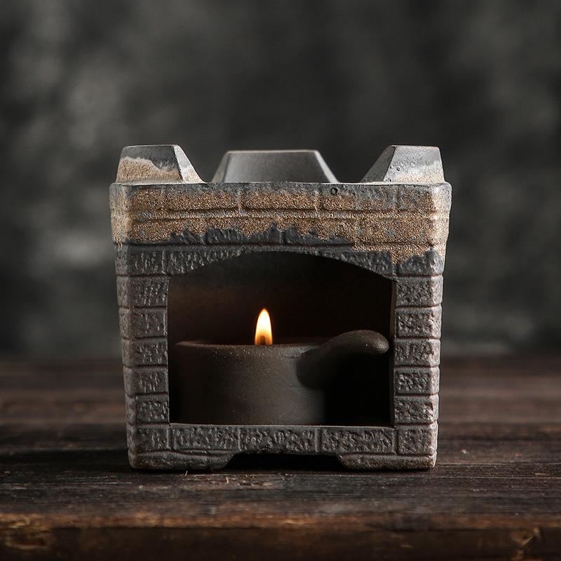 Japanese Coarse Pottery Handmade Teapot Warmer Ceramic Retro Tea Heater Candle Stand Kettle Holder Stove Kung Fu Set