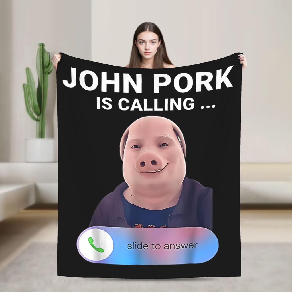 John Pork Is Calling Funny Meme Flannel Blanket Warm Soft Throw Blanket for Bedroom Camping Fashion Bedspread Sofa Bed Cover