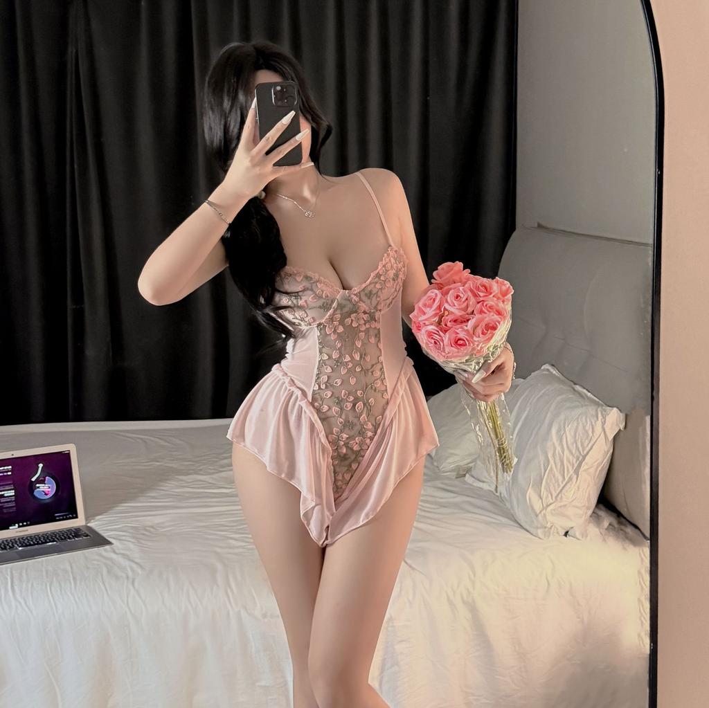Sexy Underwear Floral Sexy Underwear Pure Desire Elegant Suspender Embroidered Onesie Slim Gathering Dress