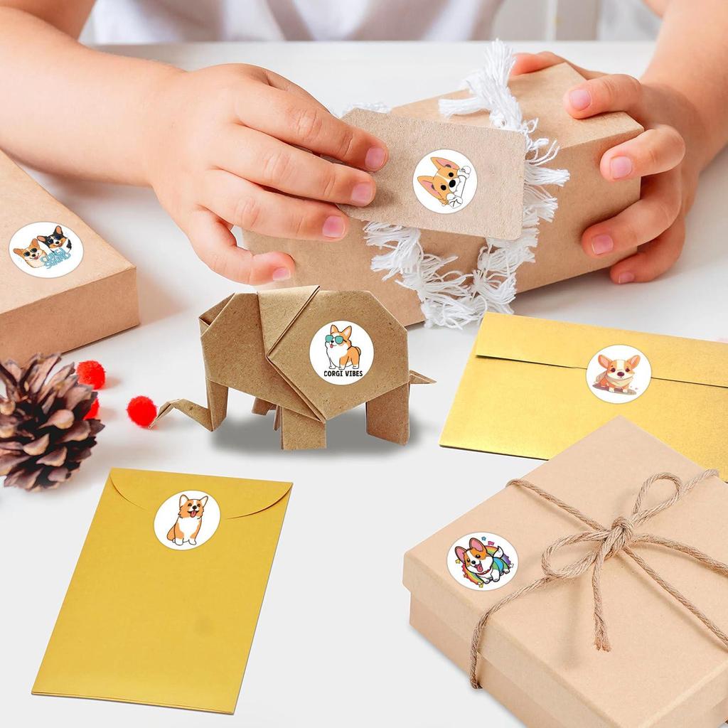 Cartoon Corgi Waterproof Sticker Roll - 500 Sheets for DIY, Water Bottle, Stationery, and Decoration.