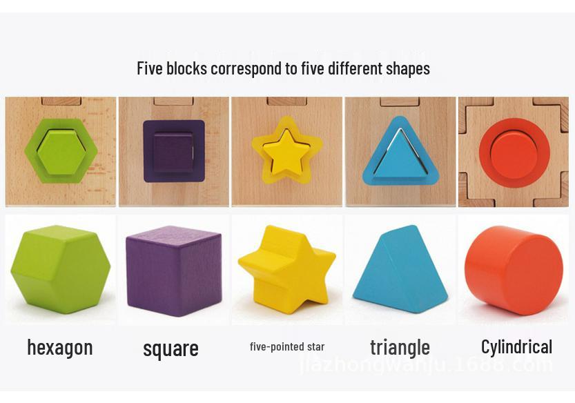 Children's Educational Toy Set: Wooden Building Blocks, Bead Maze, Shape Matching, and Rainbow Stacking Tower.