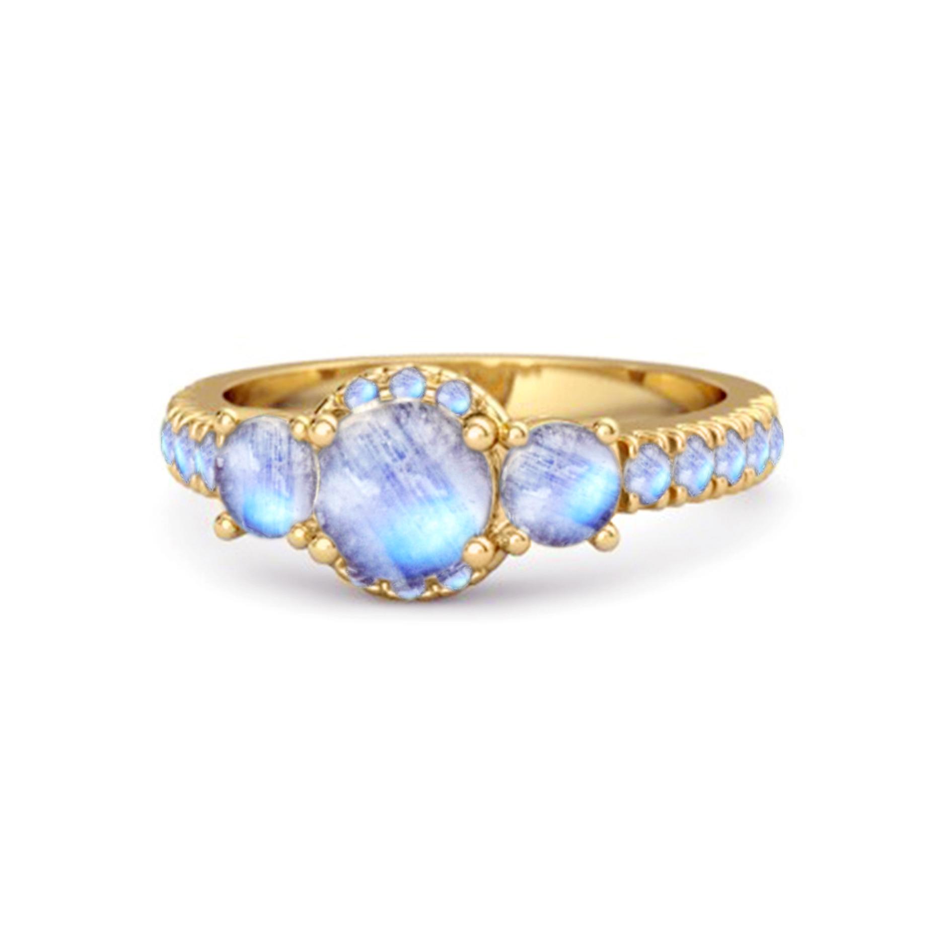 

Moonstone Three-Stone Halo Pave Band Ring -925 Sterling Silver Gold Vermeil 10.5 жовтий/золотий