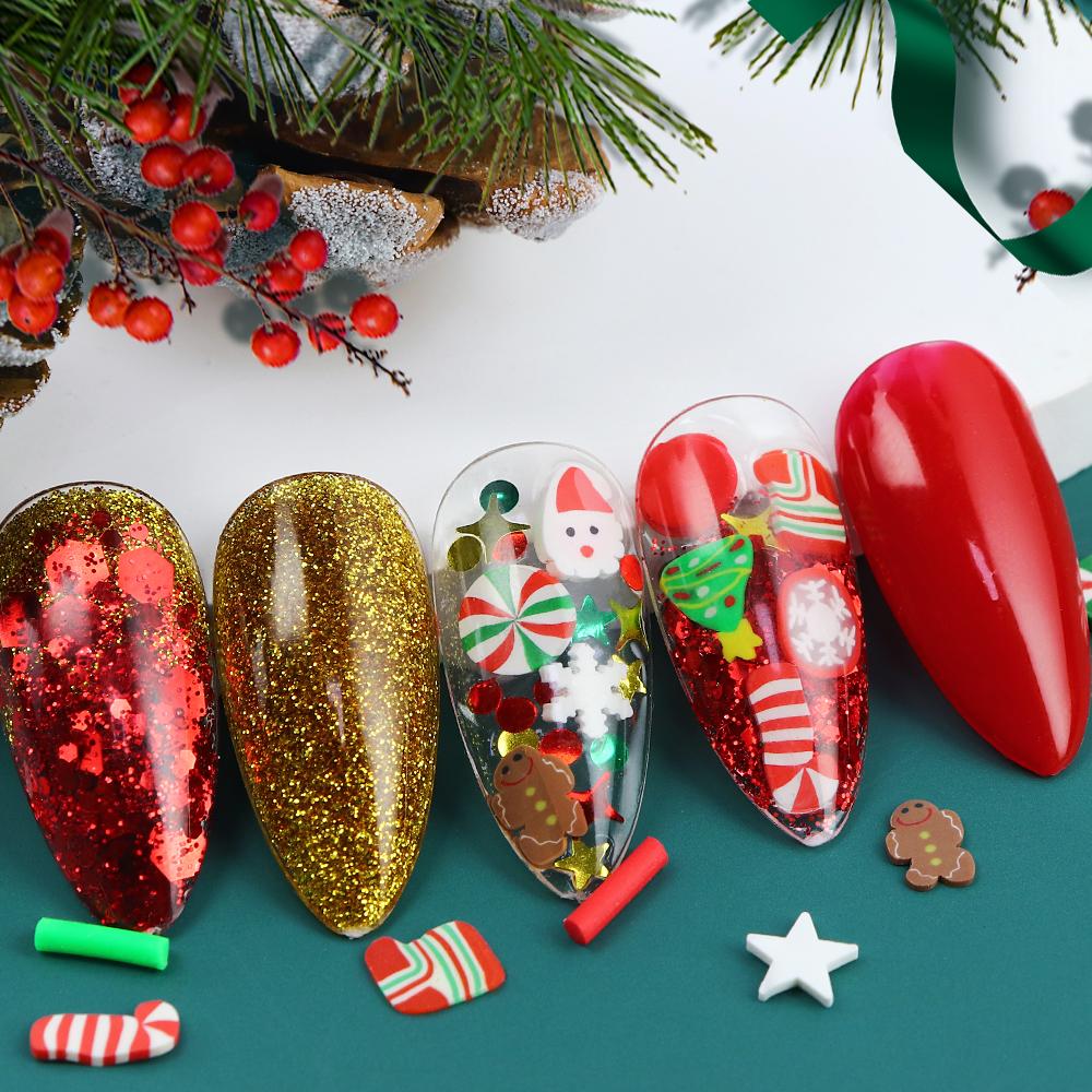 1 Box 3D Christmas Nail Art Charm Parts Polymer Soft Clay Slices Flakes Nails Decoration Parts for Winter Manicure Designs