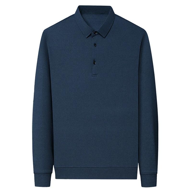 Spring Autumn Waffle Men's Long-sleeved Polo Shirt Business Casual Slim Top Classic Solid Color Male Brand Tees